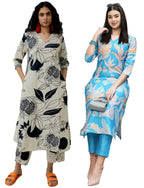 ANNI DESIGNER Ladies Cotton Blend Kurta with Trousers, multi-coloured, XL