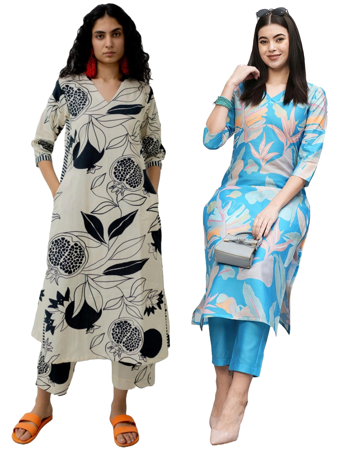 ANNI DESIGNER Ladies Cotton Blend Kurta with Trousers, multi-coloured, XL