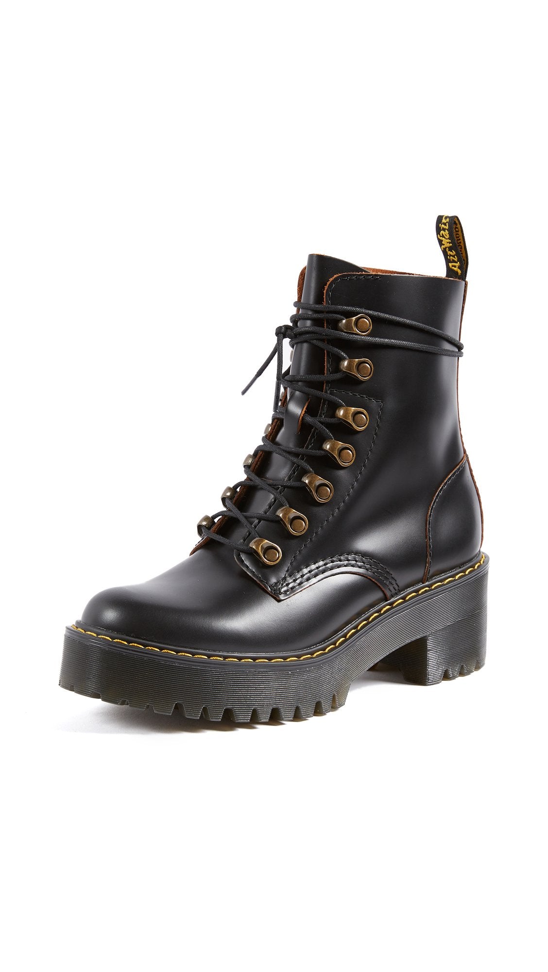 Dr. Martens Women's Leona Leather Heeled Boot, Black Smooth, 9