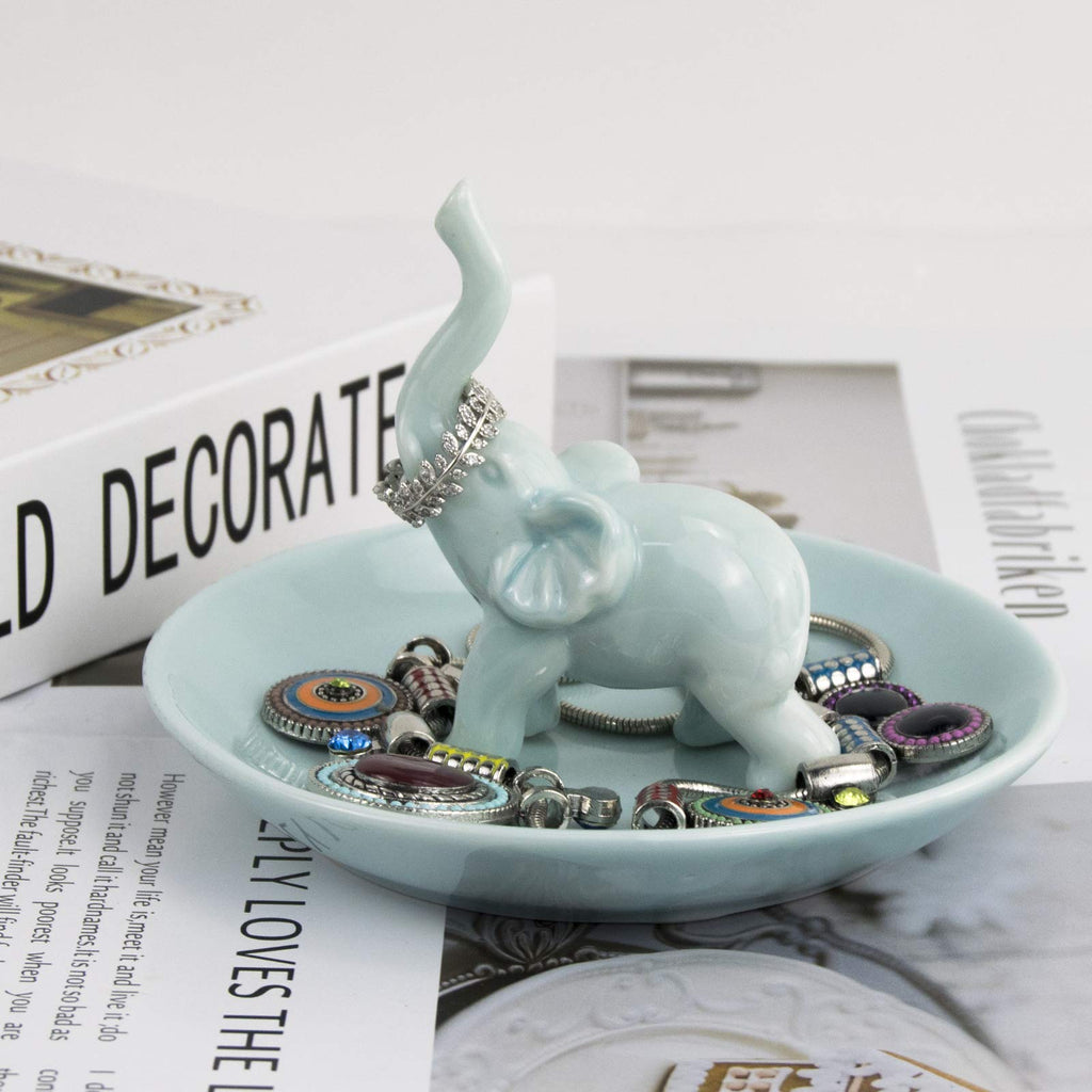 PUDDING CABIN Blue Elephant Ring Holder Trinket Dish, Elephant Gifts for Women, Christmas Gifts for Mom Women Girls, Birthday Gi