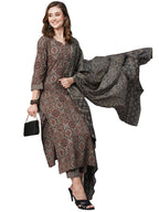 ANNI DESIGNER Women's Cotton Blend Straight Printed Kurta with Pant & Dupatta (Palak Grey_S_Grey_Small)