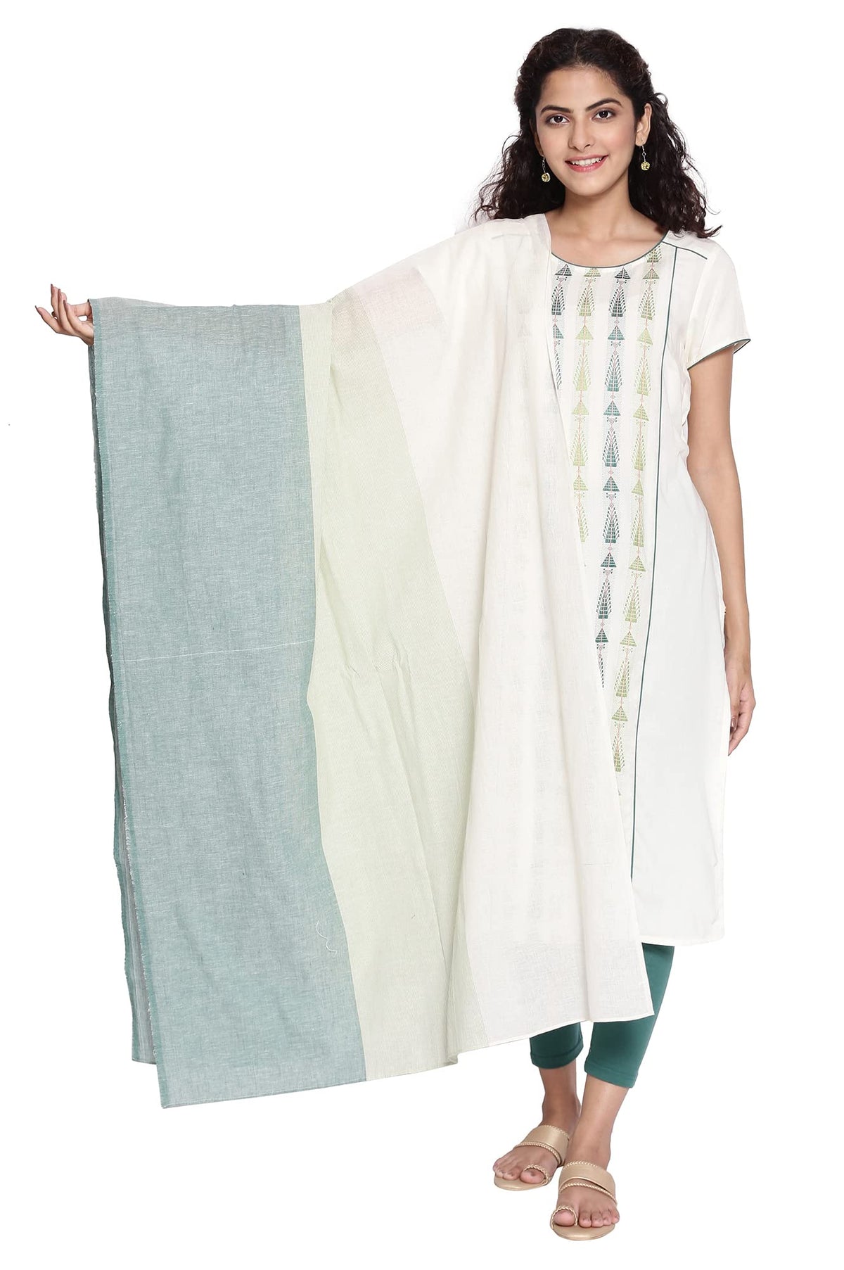 Aurelia Women Green Cotton Dobby Geometric Print Dupatta, Free Size