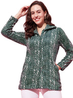 Modeve Women Printed Full Sleeve Olive Jacket For Winter