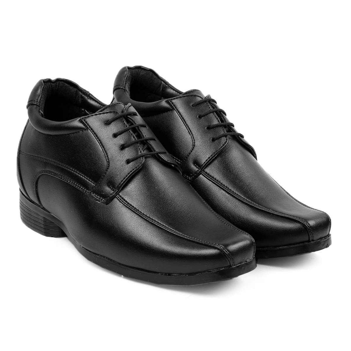 YUVRATO BAXI Mens All New 3 Inch Hidden Height Increasing Faux Leather Formal Wear Derby Laceup Black Elevator Shoes 8