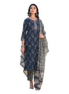 Nermosa Printed Straight Kurta And Pant Set With Dupatta (Large)