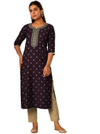 Libas Womens Woven Design Silk Blend Straight Kurta for Women Burgundy