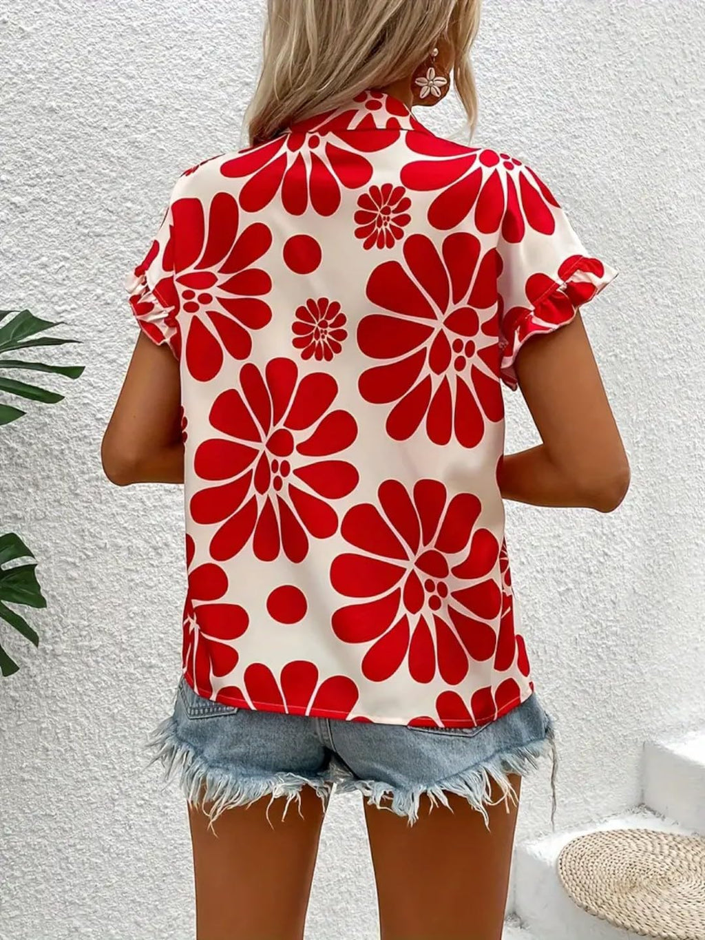 Gufrina Top For Women Stylish Western|Shirt Type Top|Half Sleeve|Fabric Rayon| Collar Neck | Floral Print Button Front Blouse|Ca