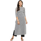 Idalia Black And White Dotted Stripes Straight Cotton Kurta For Women