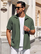 CB-COLEBROOK Mens Waffle Knit Shirt Short Sleeve Button Down Shirts Casual Beach Vacation Shirts Latest Textured Wrinkle Free Sh
