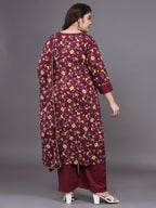 Tissu Women'S Plus Size Maroon Printed Pure Cotton Zari Work Kurta & Palazzo With Dupatta
