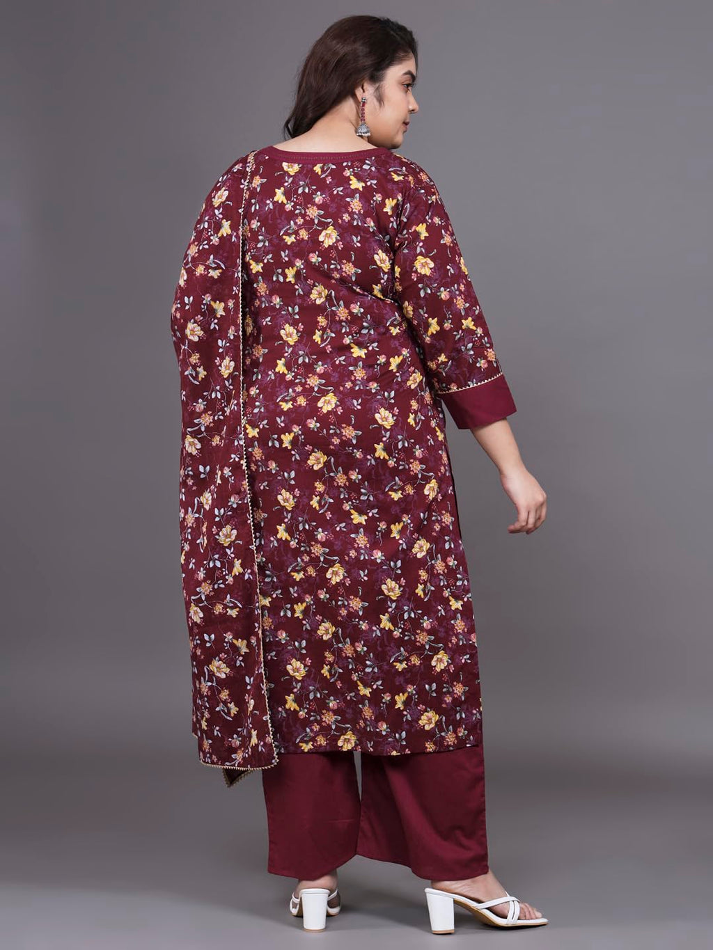 Tissu WomenS Plus Size Navy Blue Printed Pure Cotton Kurta Palazzo With Dupatta
