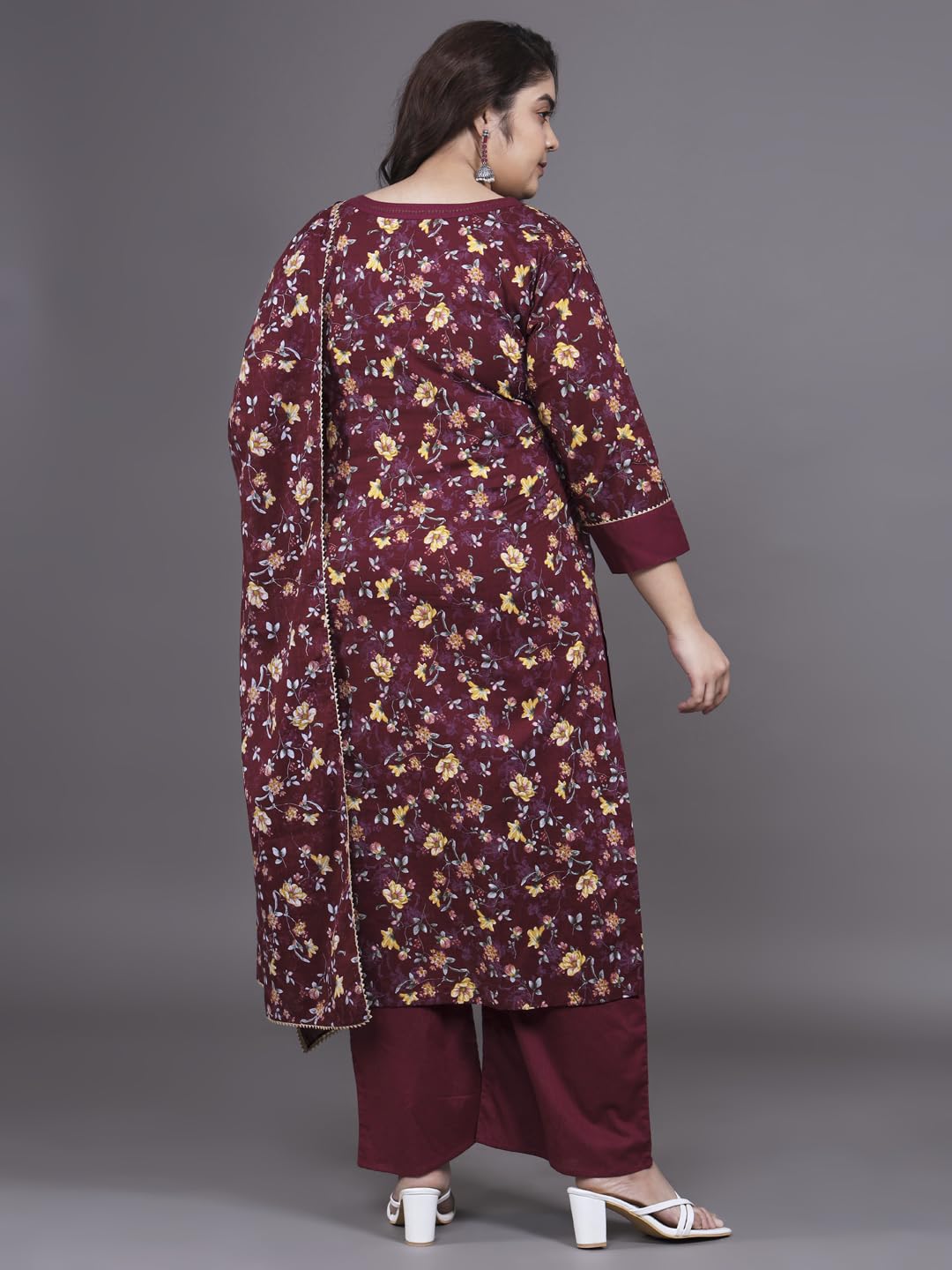 Tissu WomenS Plus Size Navy Blue Printed Pure Cotton Kurta Palazzo With Dupatta