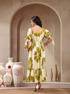 Stylum Womens Green Floral Printed Rayon Tiered Dress
