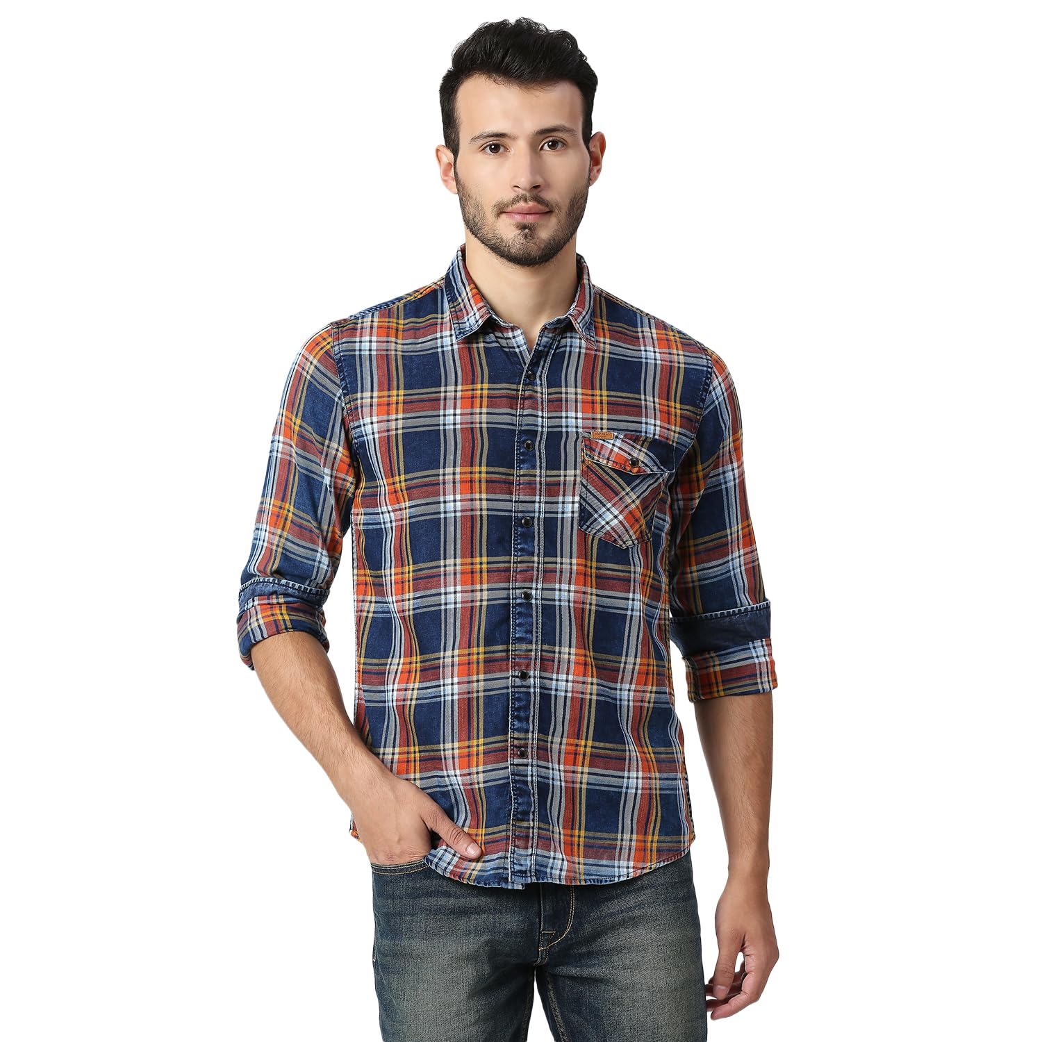 Pepe Jeans Men Cotton Regular Fit Shirt (Pm307864_Navy S)
