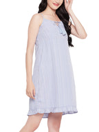 Clovia Women'S Crepe Striped Resort Wear Slip Dress With Ruffles (Rw0055P03_Blue)