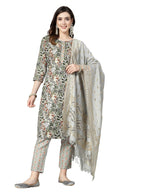Stylum Womens Floral Printed Cotton Blend Straight Kurta Pant Dupatta Set (KPDGREENDANGAL44_Green, XXL)