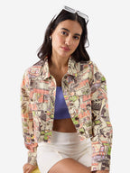 The Souled Store Official F.R.I.E.N.D.S: Doodle Women and Girl Long Sleeve Collared Neck Button Front All Over Print Oversized F