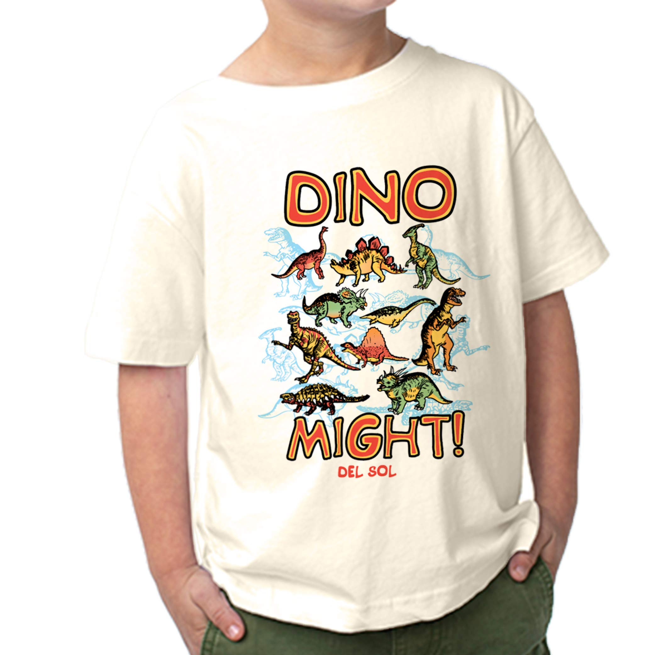 Del Sol Color Changing Toddler Boys Crew Tee - Dino Might, Natural, Size 2T-New Condition