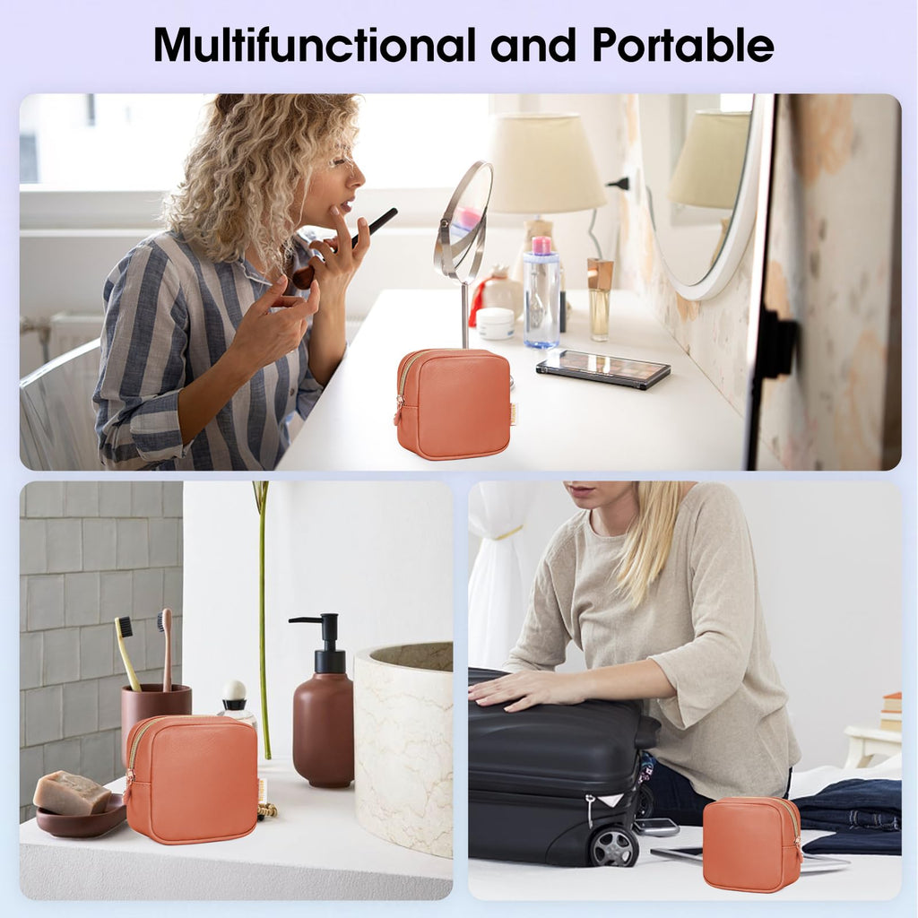 Wandering Nature Small Makeup Bag for Purse Mini Make up Pouch Cute Cosmetic Pouch for Women with Slip-in Pockets Eco Vegan Leat