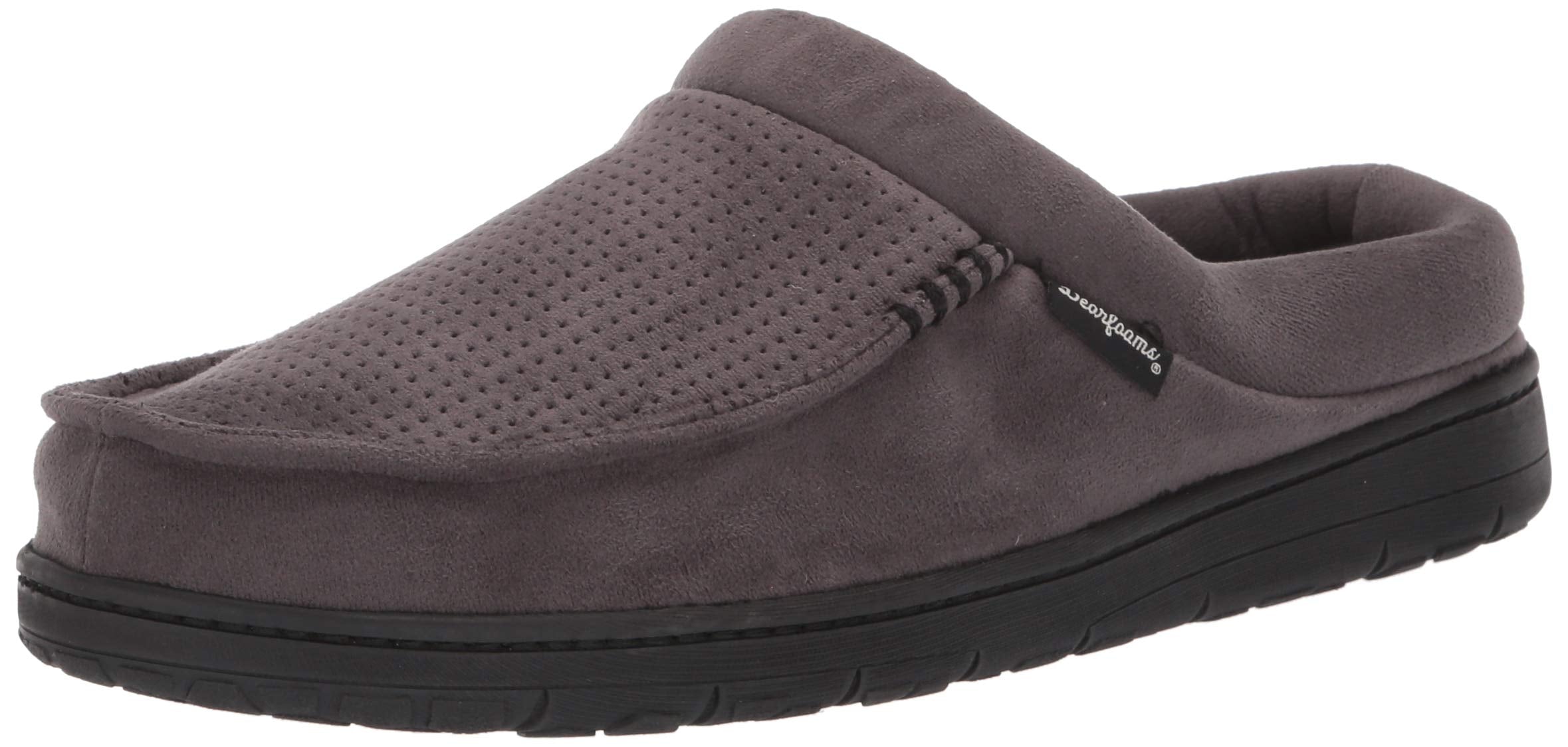 Dearfoams Mens Brendan Microfiber Suede clog Slipper, Pavement (Perforated), X-Large Wide