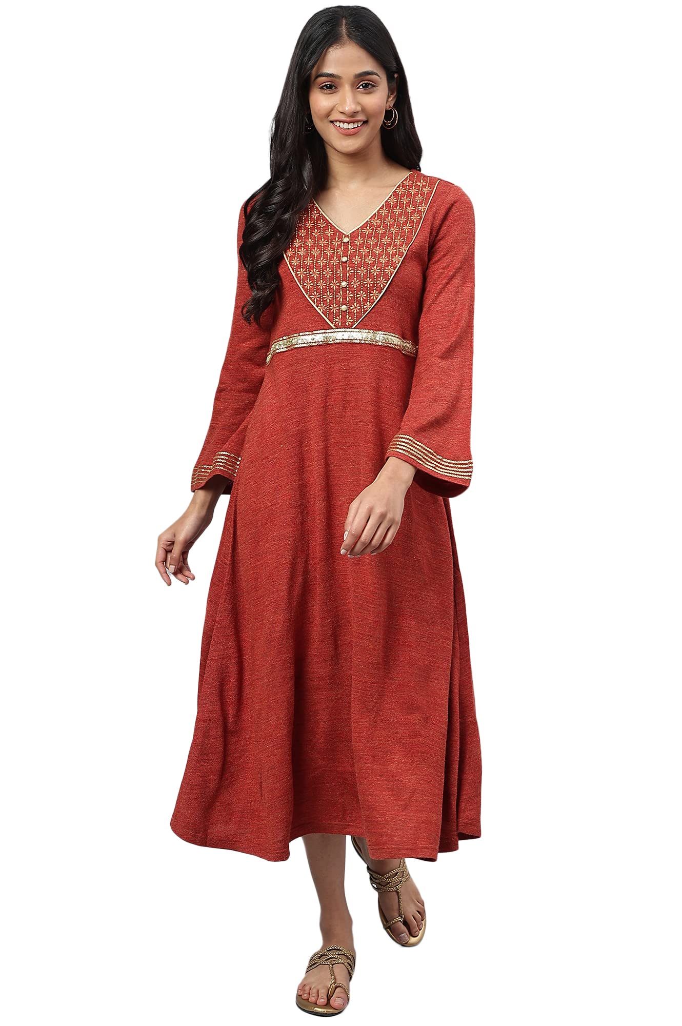 Aurelia Women Cinnabar Acrylic Solid Yarn Dyed A-Line Dress_22Noa13706-703354_S