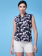 OOMPH! Summer Shirts for Women, Floral Printed, Blue
