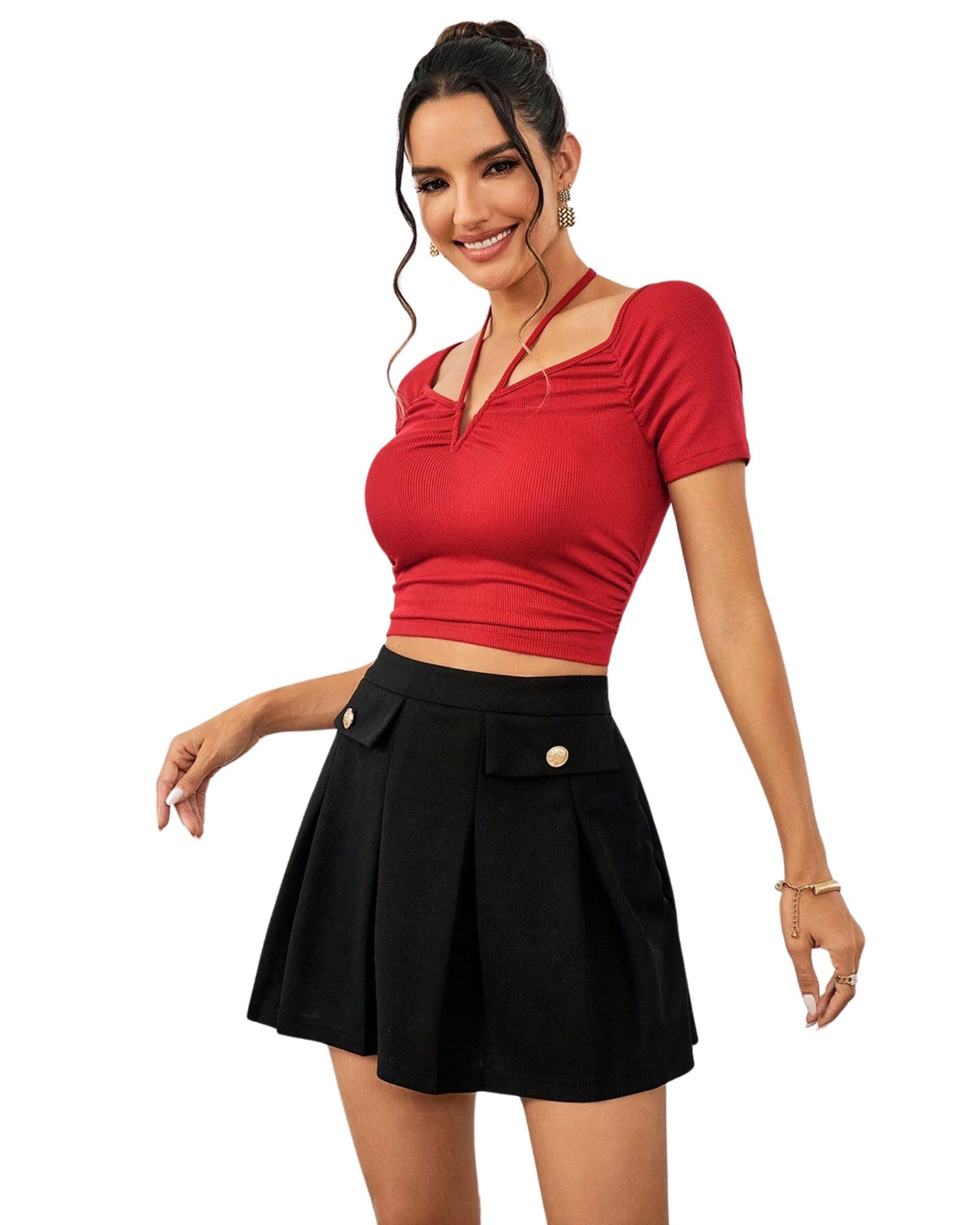 ADDYVERO Womens Summer Elegant & Casual & Daily & Dating & Work Loose A-Line Button Decor Mini Skirt Black