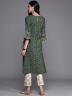 Libas WomenS Silk Printed Straight Kurta (26264_Green