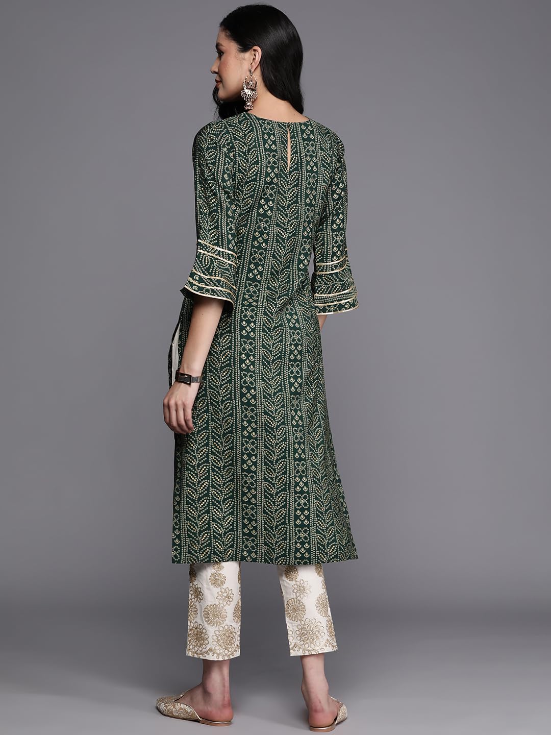 Libas WomenS Silk Printed Straight Kurta (26264_Green