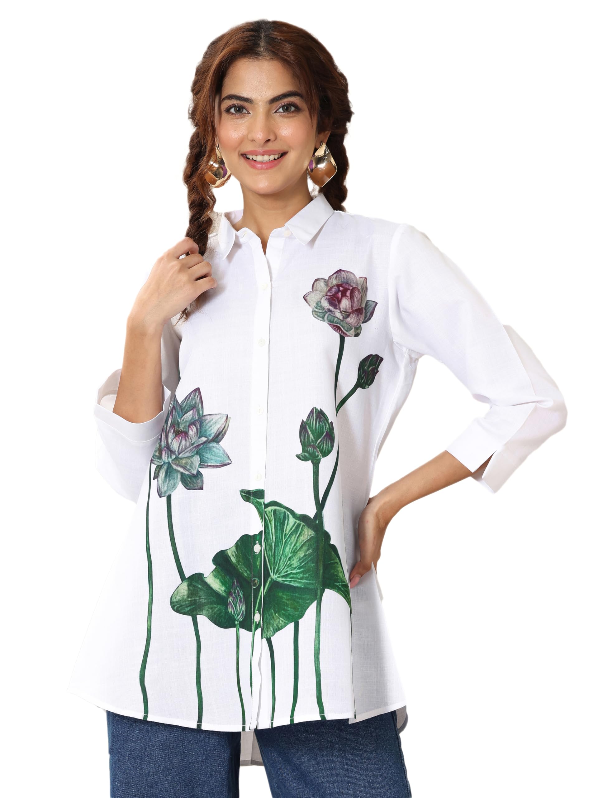 Libas WomenS Cotton Blend Floral Straight Tunics (98185_White_Xxl)