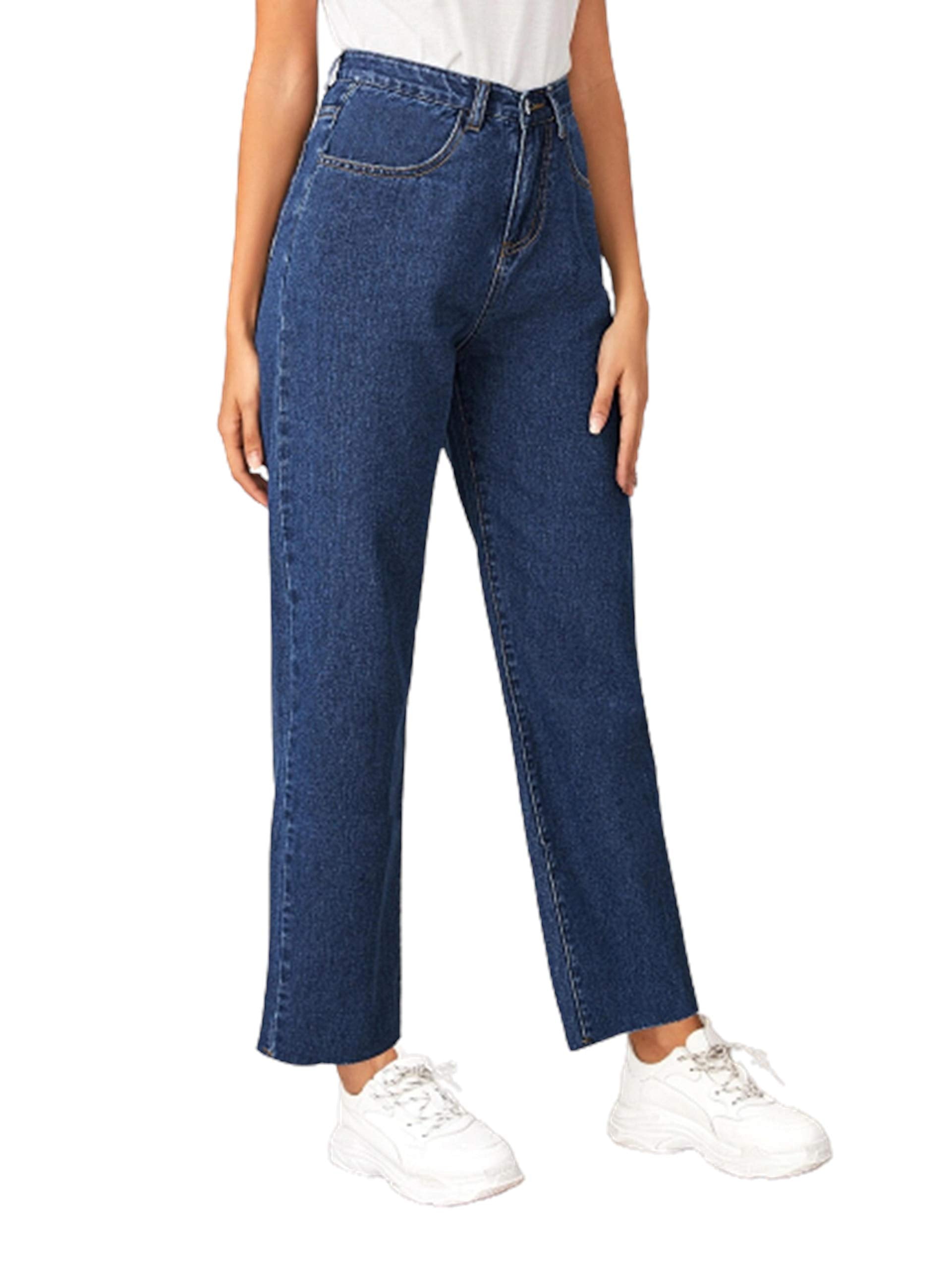 KOTTY Womens High Waist Flared Fit Ankle Length Clean Look Blue Denim Jeans