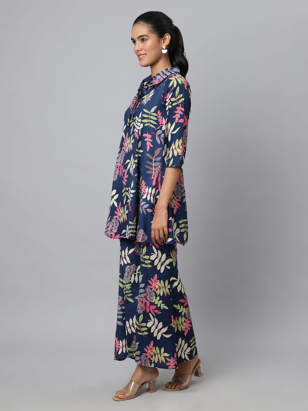 Avanova Soft Maslin Silk V Neck Co-Ords Set For Women'S | Printed Shirt & Bottom Set For Women | Suit Set | Two Piece Dress (Co-