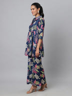 Avanova Soft Maslin Silk V Neck Co-Ords Set For Women'S | Printed Shirt & Bottom Set For Women | Suit Set | Two Piece Dress (Co-