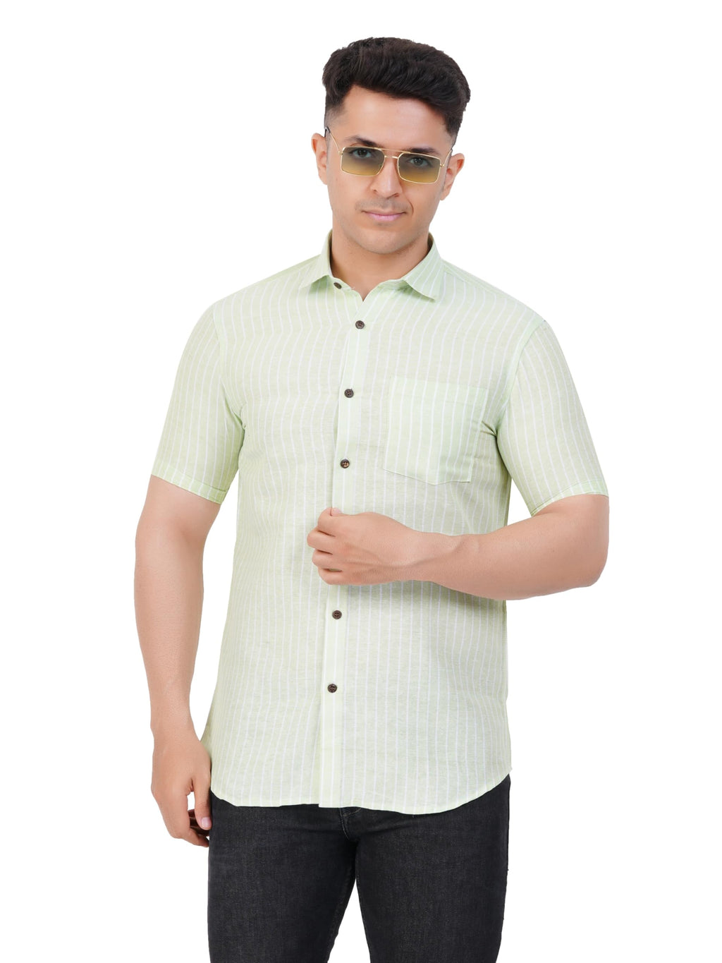 Mens Striped Regular fit Cotton Casual Shirt Pista Green
