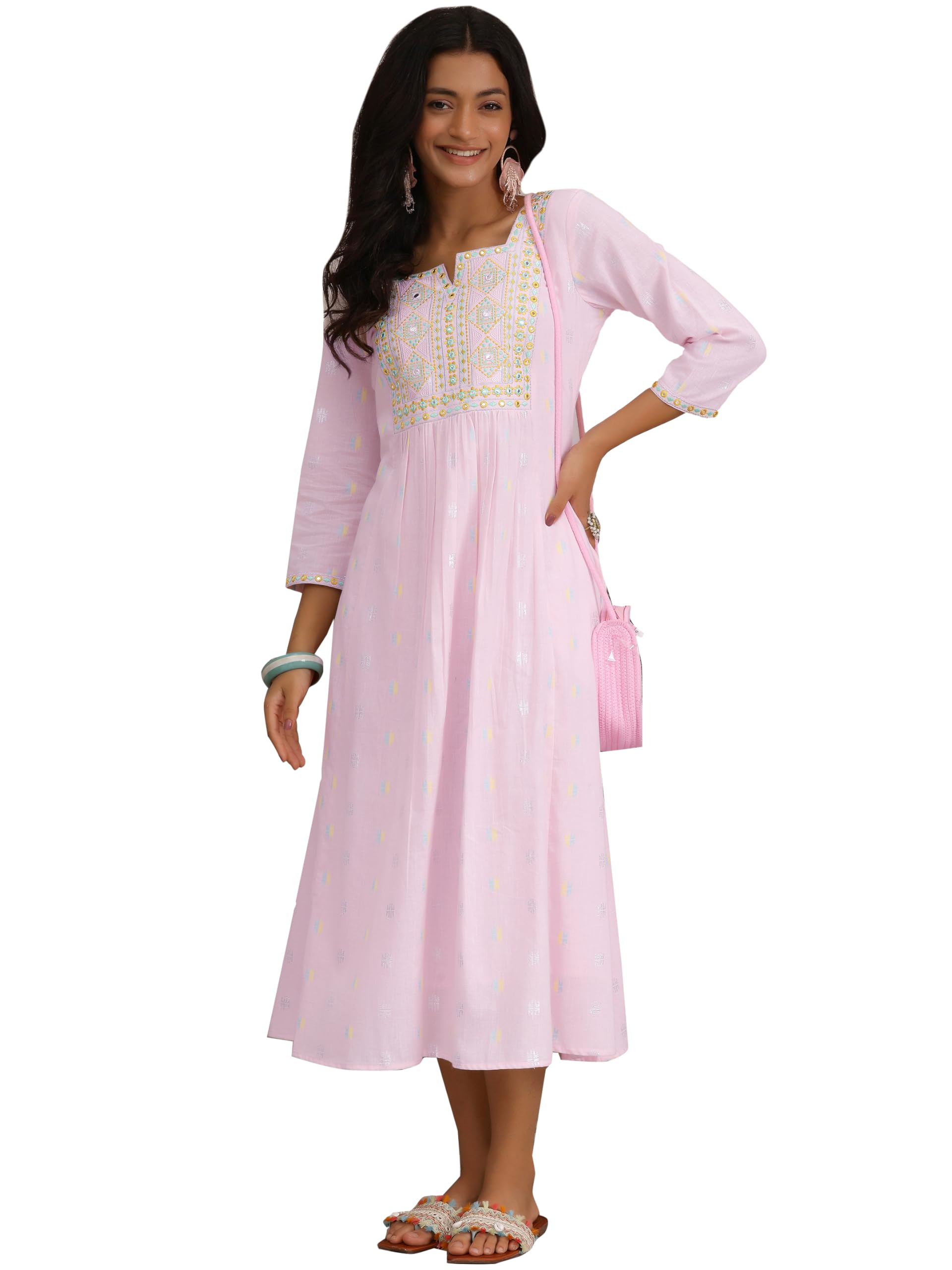 Libas WomenS Cotton A-Line Maxi Dress (37217_Pink