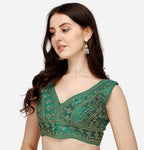 Vihu Fashion WomenS Silk Embroidery Sequins Zari Work Readymade Saree Blouse