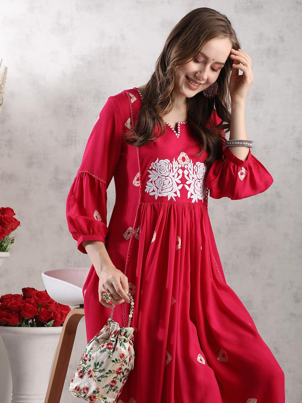 ANNI DESIGNER Women s Kurta with Trousers, Pink, Medium