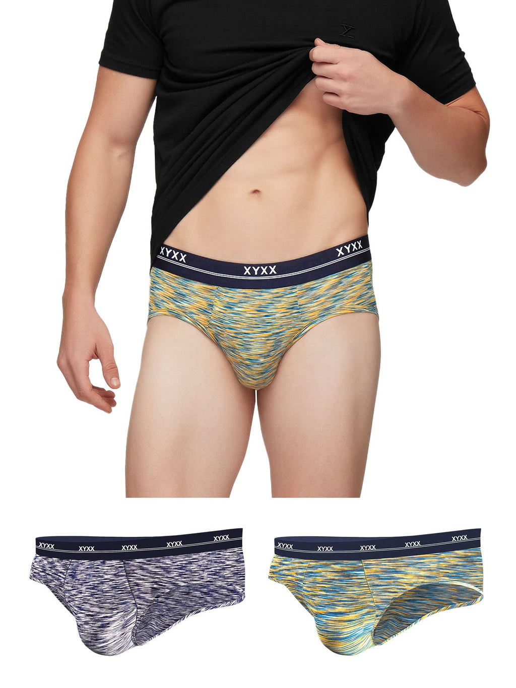 XYXX Mens Underwear Artisto IntelliSoft Antimicrobial Micro Modal Brief Pack of 3 (Yellow & Blue ; Yellow & Blue ; Blue & White