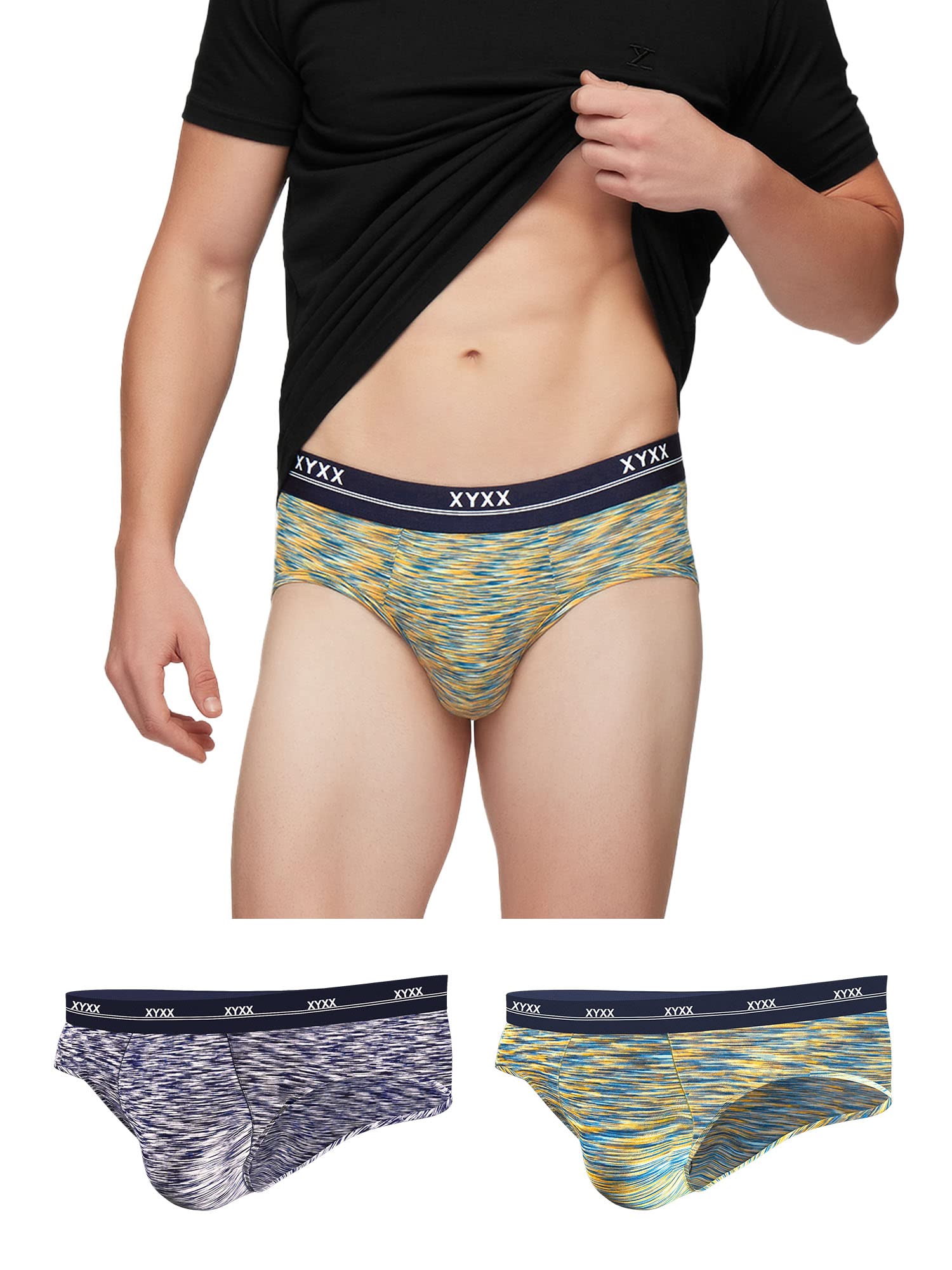 XYXX Mens Underwear Artisto IntelliSoft Antimicrobial Micro Modal Brief Pack of 3 (Yellow & Blue ; Yellow & Blue ; Blue & White
