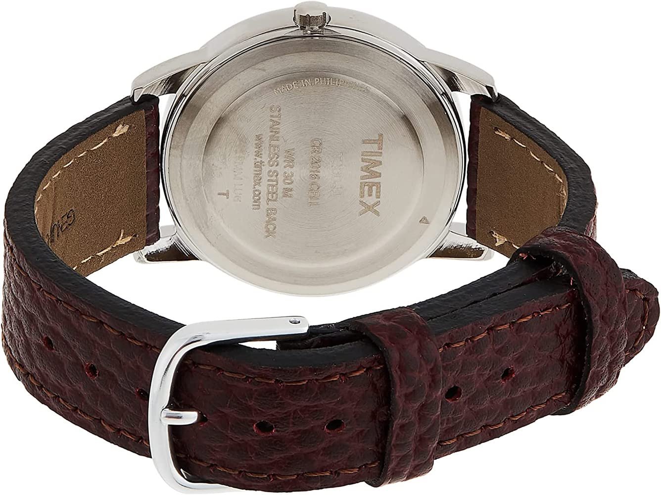 Timex Men's Easy Reader 35mm Day-Date Watch - Silver-Tone Case White Dial with Dark Brown Leather Strap
