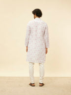 Manyavar Mens Soft White Floral Printed Kurta