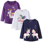 Baby Girl Long Sleeve T-Shirts Unicorn Christmas ELK Graphic Winter Cotton Casual Crewneck Tunic Tops Tee Shirts Sets 3 Pack 12M