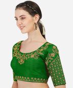 Pujia Mils Womens Silk Embroidery Half Sleeve Blouse