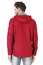 Besix MenS Red Tailored Fit Cotton Blend Shirt For Man With Hoodie - Casual Long Sleeve Shirt With Pockets - Patch Detail For S