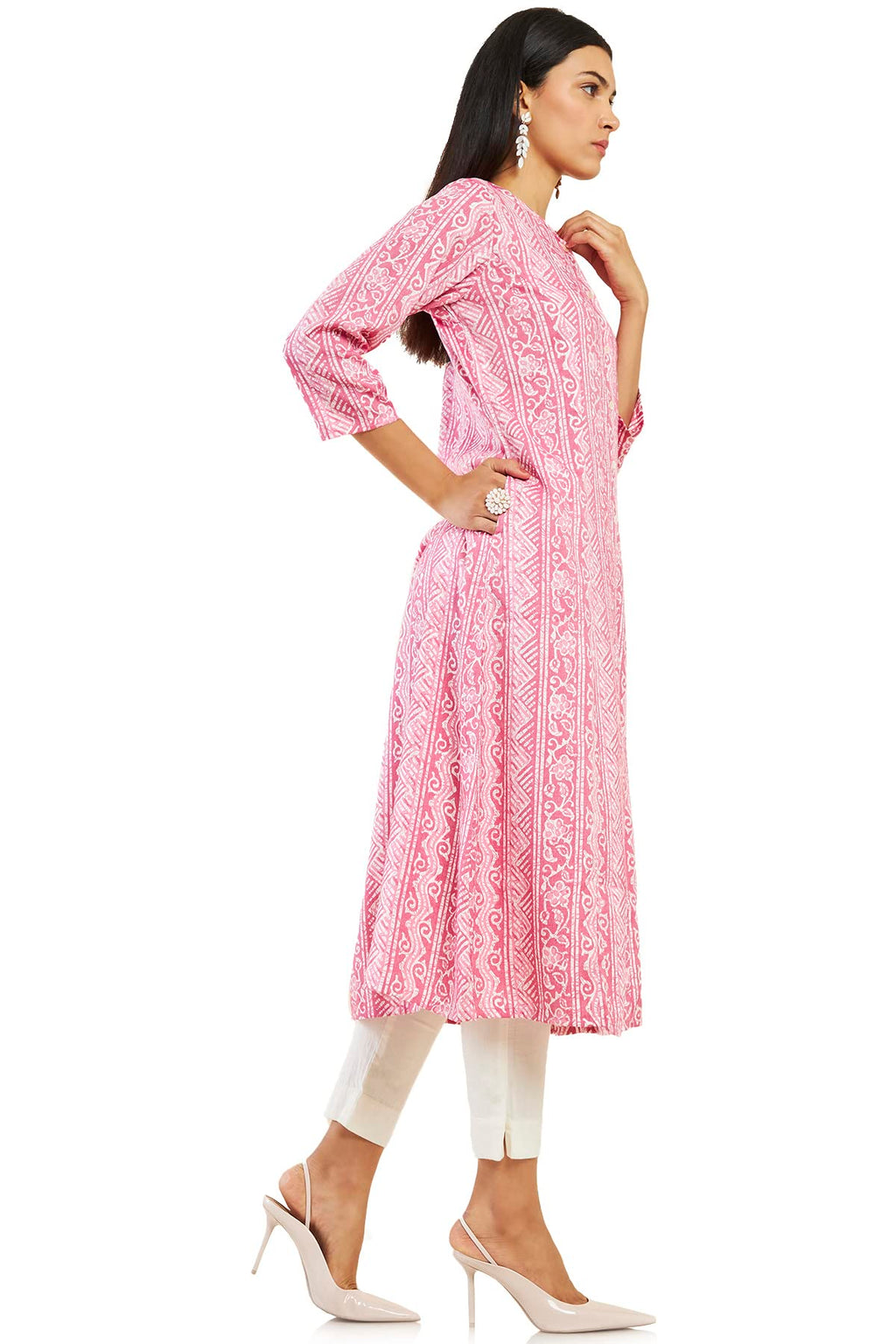 Soch Women Pink Rayon Printed A-Line Kurta