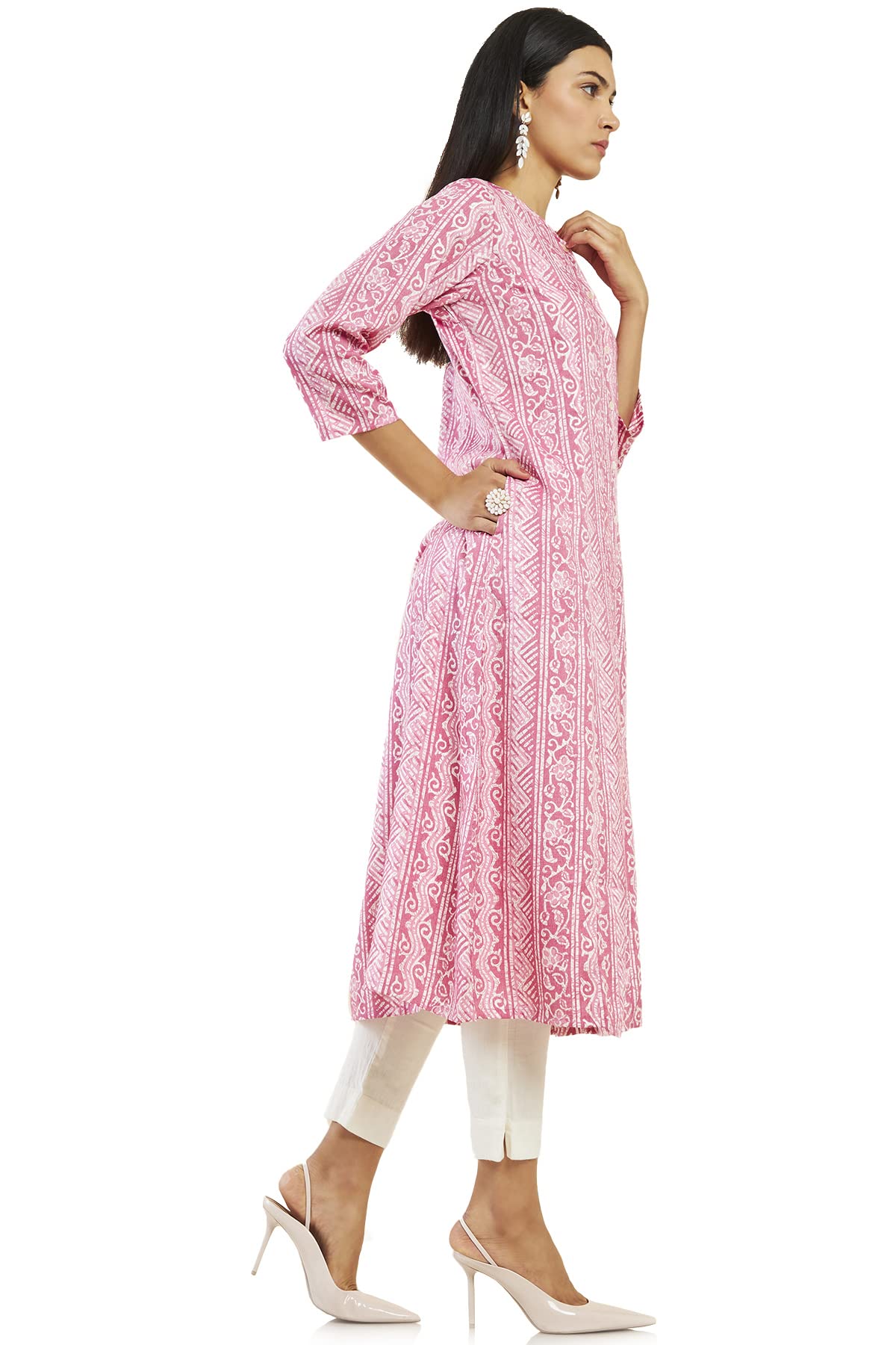 Soch Women Pink Rayon Printed A-Line Kurta