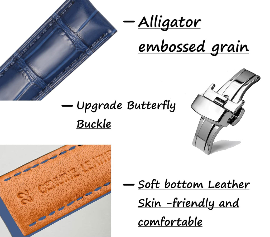 Moran Quick Release Leather Watch Bands Deployment Butterfly Buckle 18mm 20mm 22mm 24mm Blue Black Brown Calfskin Replacement Wa
