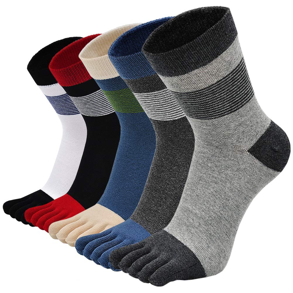 Caidienu Mens Toe Socks Cotton Athletic Running Five Finger Crew Socks 46-365
