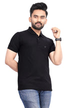 More & More MenS Solid Regular Fit Polo Black