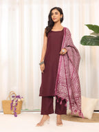 Varanga WomenS Violet Strap Kurta With Tonal Bottom & Printed Dupatta